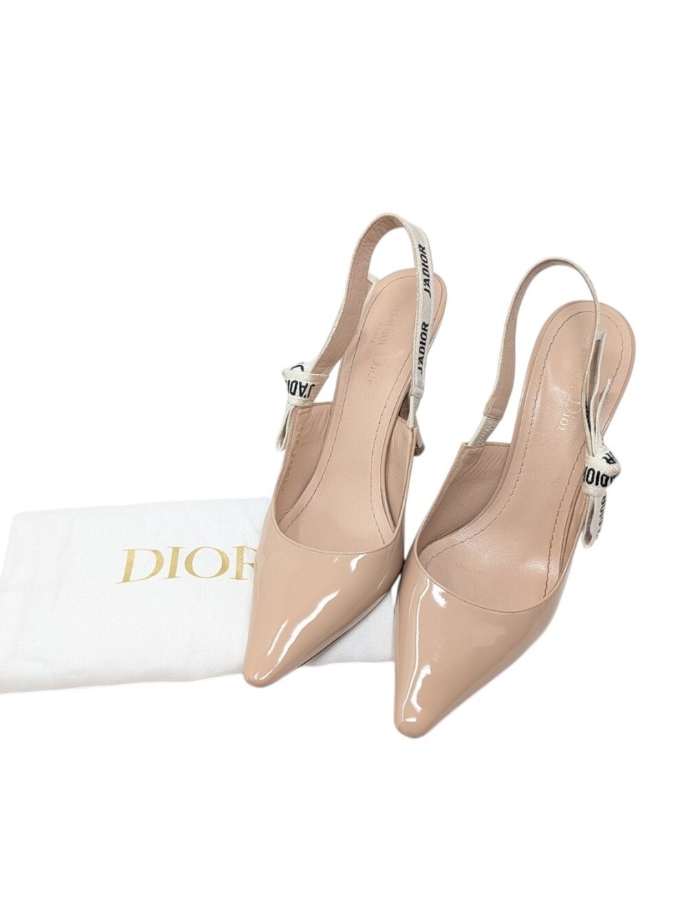 Dior Nude Beige Patent Leather Pointed Slingback Pump Heel  Size EU 39.5
